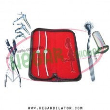 Hegar uterine dilator 3-4, 5-6, mathieu speculum, wartenberg pinwheel, grave 3pcs, collin large