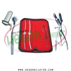 Hegar uterine dilator 3-4, 5-6, mathieu speculum, wartenberg pinwheel, collin large