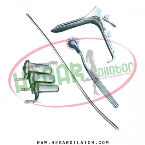 Hegar uterine dilator 34, pinwheel, collin speculum 3pcs, grave medium