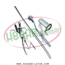 hegar uterine dilator 5-6 pinwheel, mathieu speculum, collin large