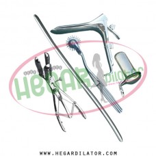 hegar uterine dilator 5-6 pinwheel, mathieu speculum, collin small, grave medium